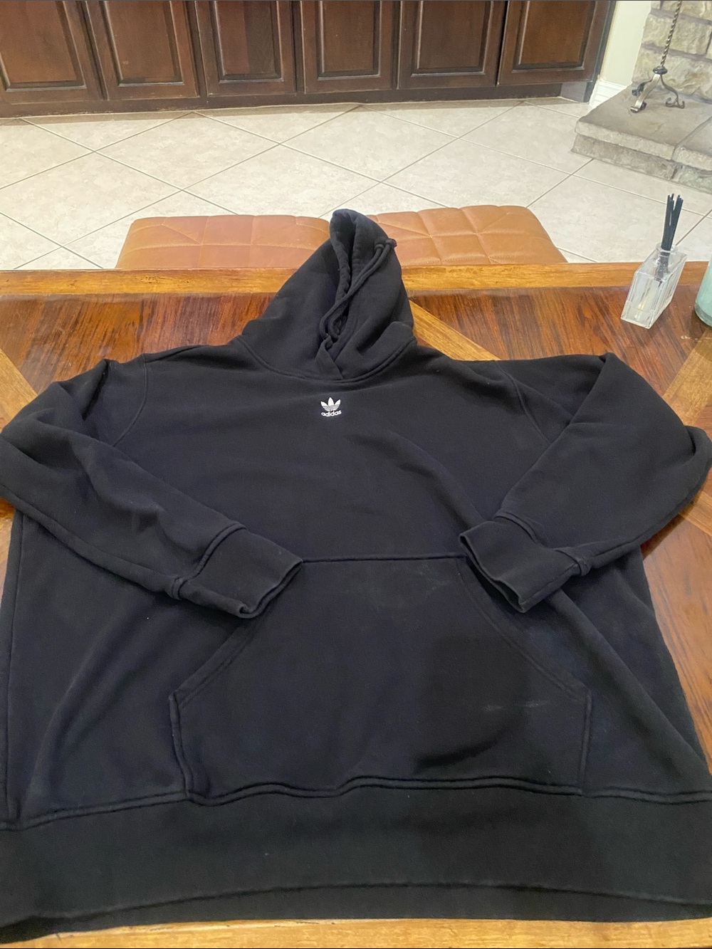 adidas Black Pullover Hoodie with Small Trefoil Emblem - blemish